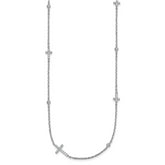 Sterling Silver Rhodium-plated Polished Three CZ Crosses and 3 Round CZ Stations 15 inch with 1.5 inch Extender Necklace
